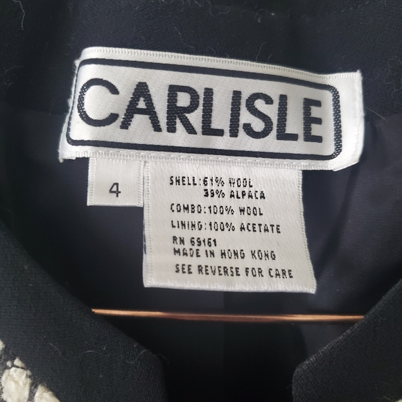 Vintage Carlisle 2 piece b/w size 4/6 jacket skirt herringbone pattern vintage - Picture 5 of 11